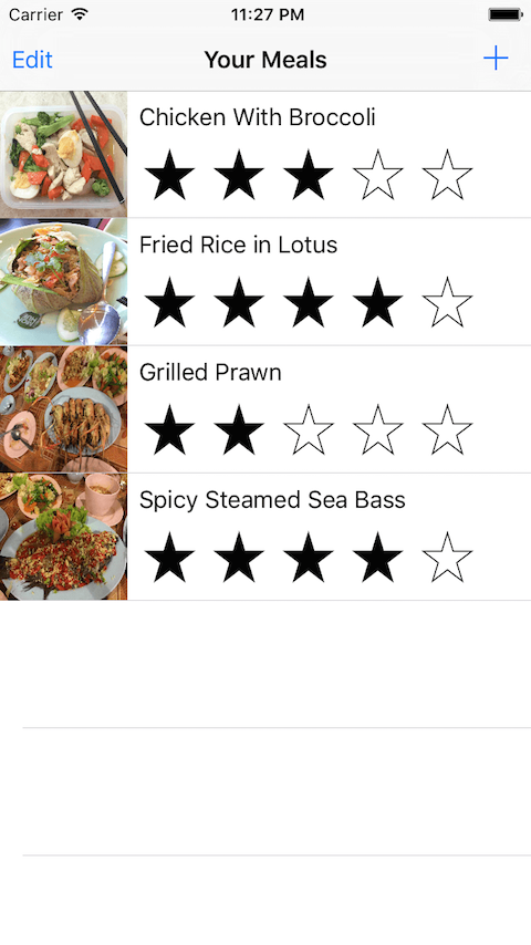 Screen shot of the Cloudant FoodTrackerdemo app.