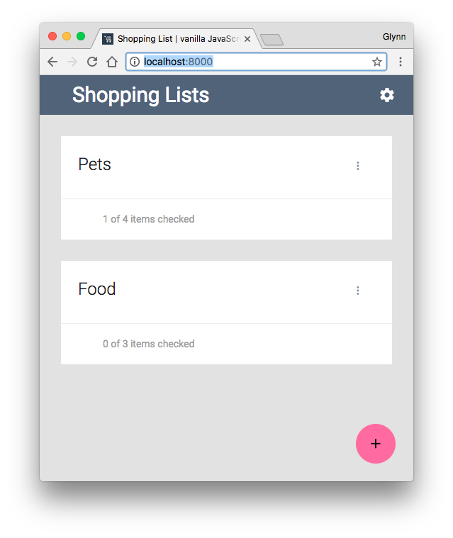 Screen shot of the Shopping List demo app.